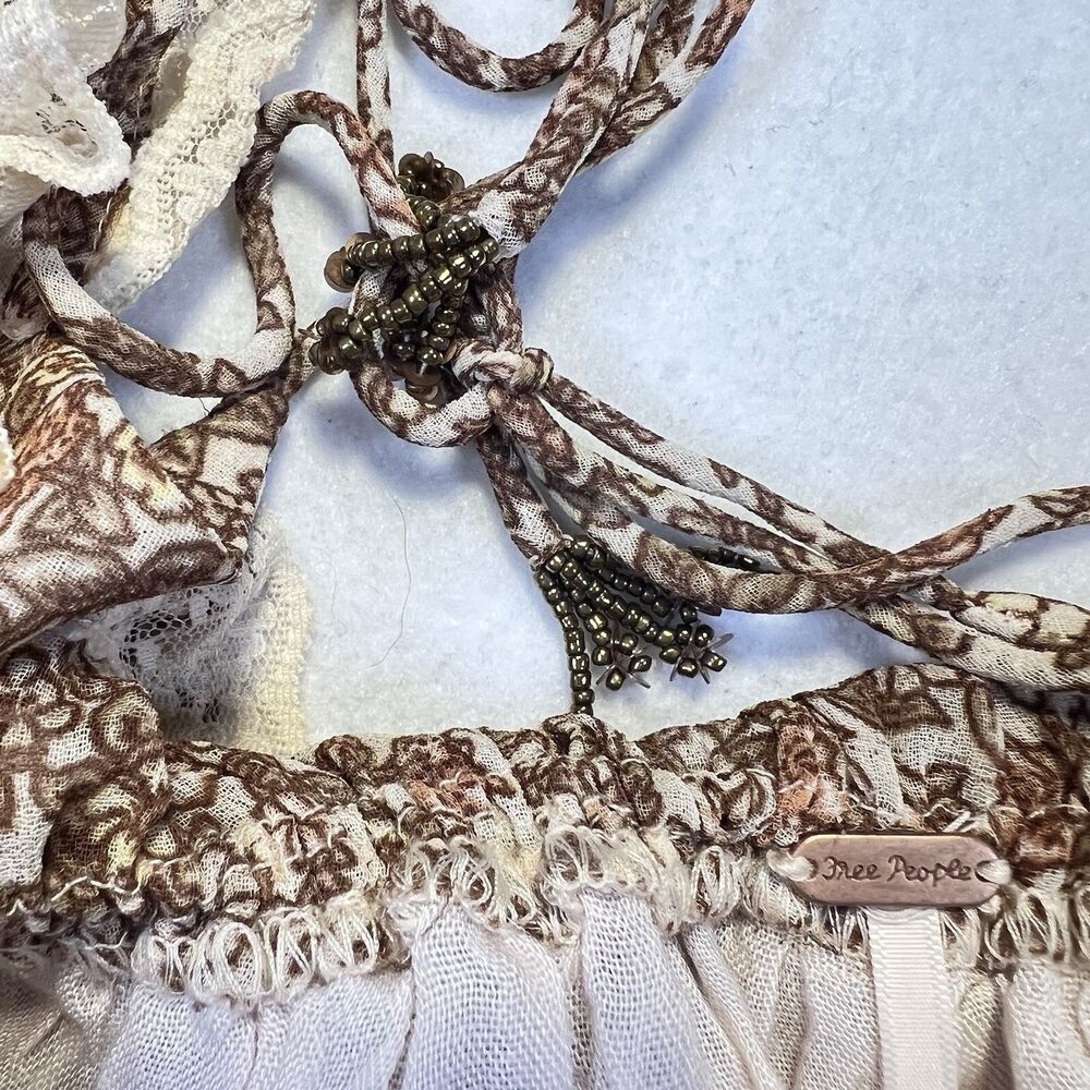 Free People Womens Beige Pennie Floral Ruffle Long Sleeve Mini Dress Size S - Picture 12 of 14